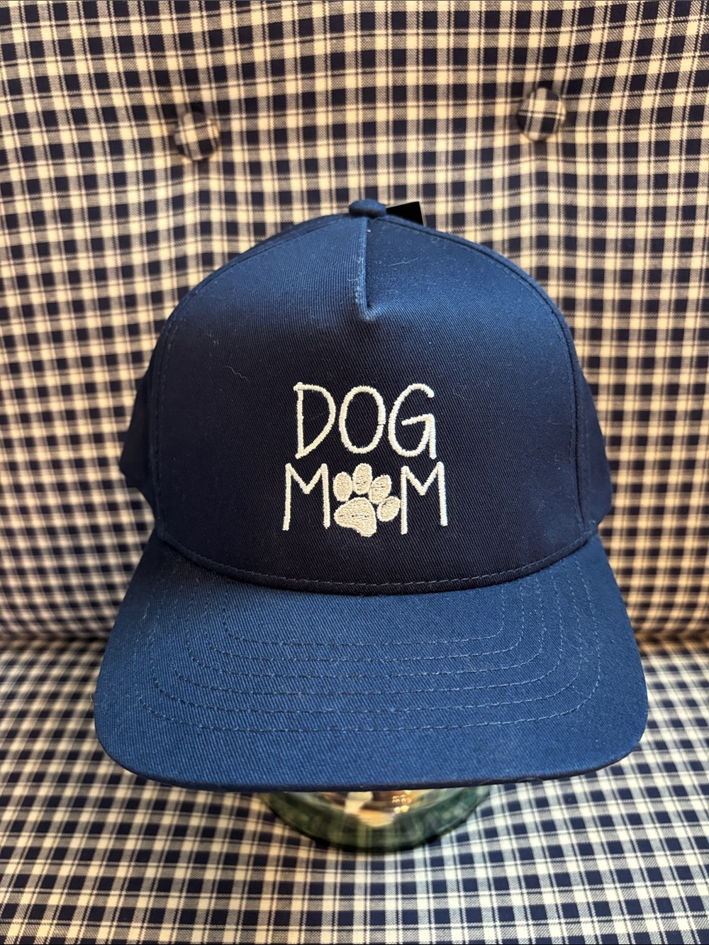 David and Young Navy Blue 'Dog Mom' Cap with White Paw Embroidery